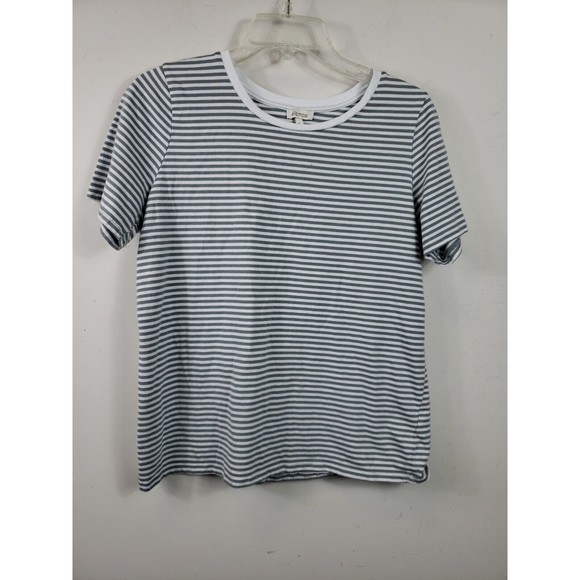 Ella Moss Top T-Shirt Women's Size L Short Sleeve Striped Cotton gray white - Picture 1 of 7